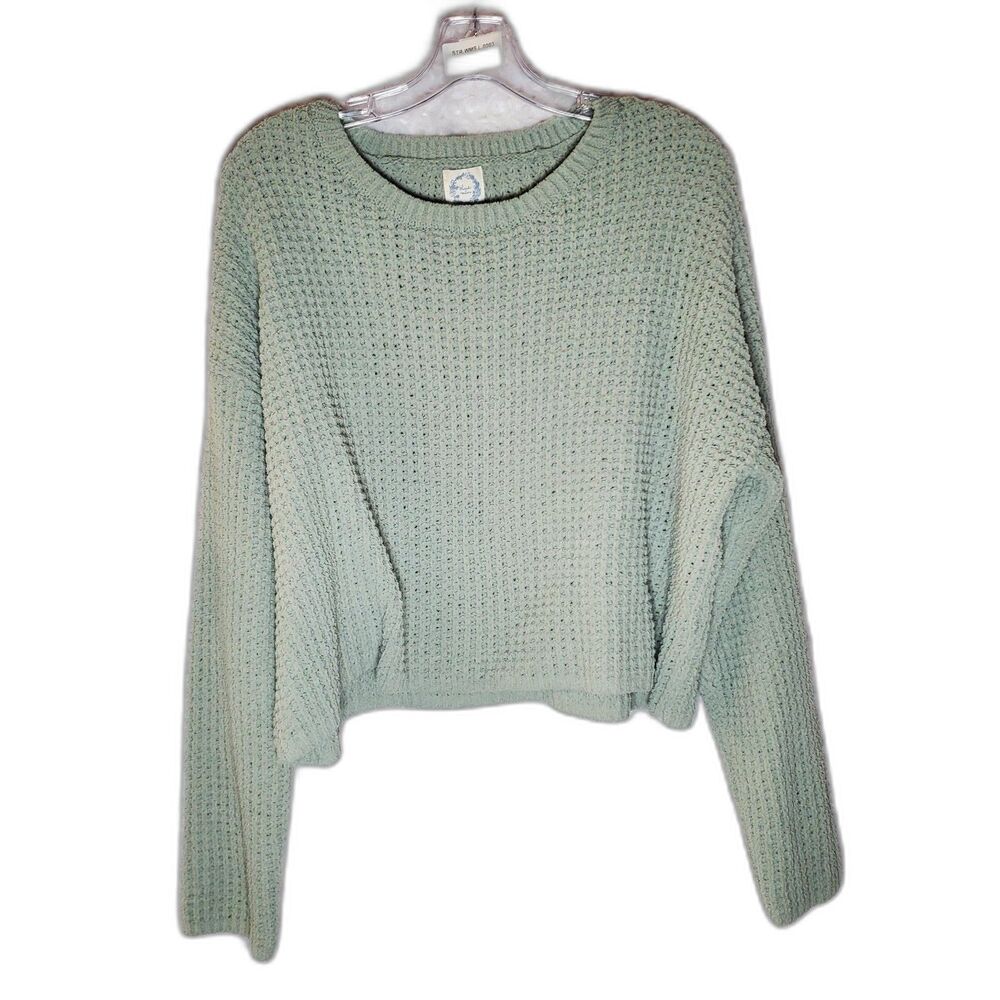 Blue Rain Green Waffle Knit Long Sleeve Top Size L